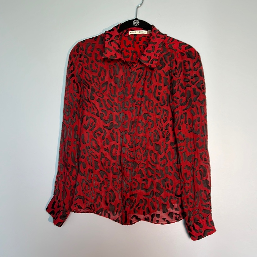 Alice + Olivia Red Printed Blouse